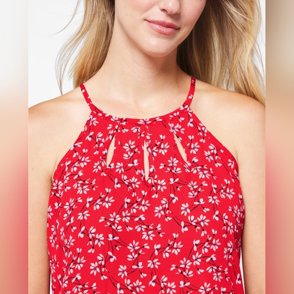Papermoon Red Floral Walita Cutout Sleeveless Blouse Tank Top Large